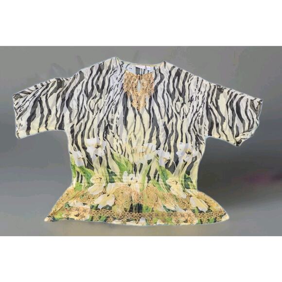 Chico's Zebra Print Peplum Hem Dolman Sleeve Sheer Blouse Size XL - Picture 7 of 9